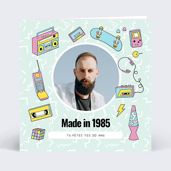Carte anniversaire adulte Objets des années 80