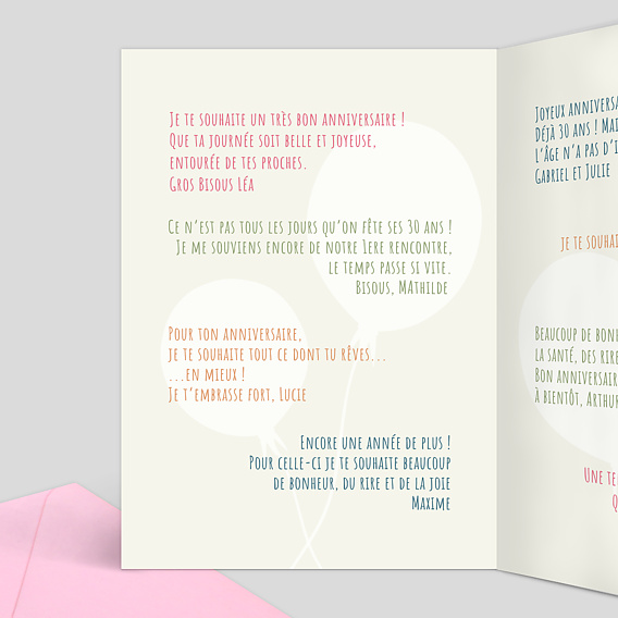 Carte anniversaire Ballons Confettis Intérieur Gauche