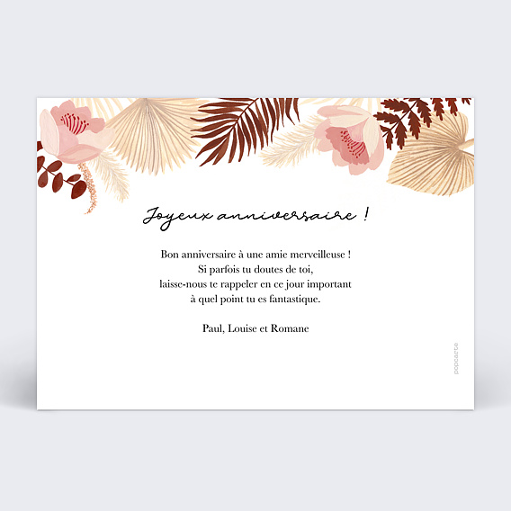 Carte anniversaire Printemps Bohème Verso