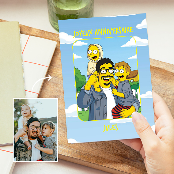 Carte anniversaire Portrait en cartoon Après 1