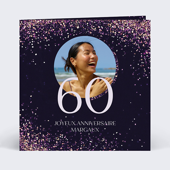 Carte anniversaire Paillettes roses