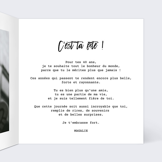 Carte anniversaire Petits tirages souvenirs Intérieur Droit