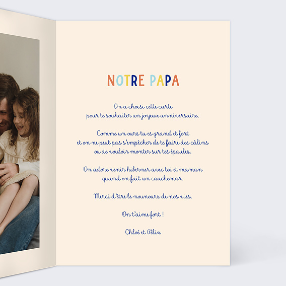 Carte anniversaire Papa Ours Intérieur Droit