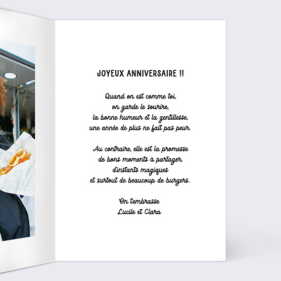 Carte anniversaire Burger d'Anniversaire Intérieur Droit