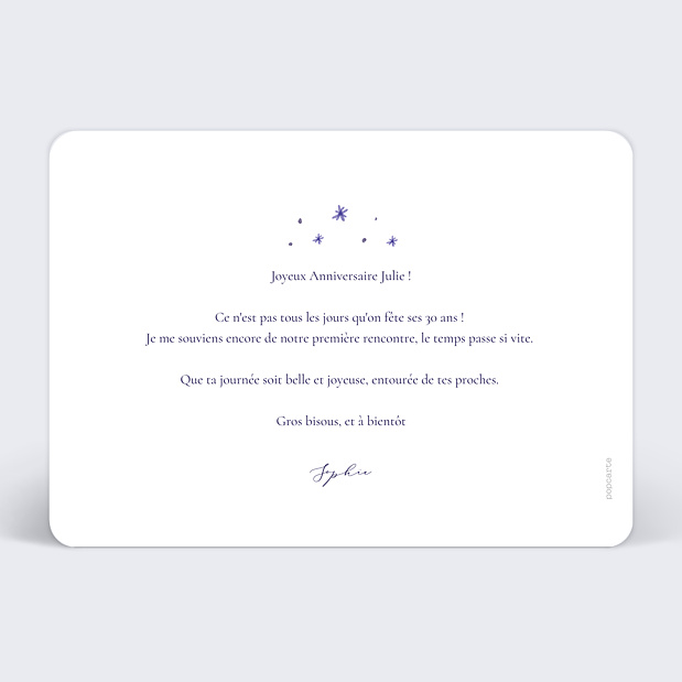 Anniversaire Adulte Étoiles Bleues Verso