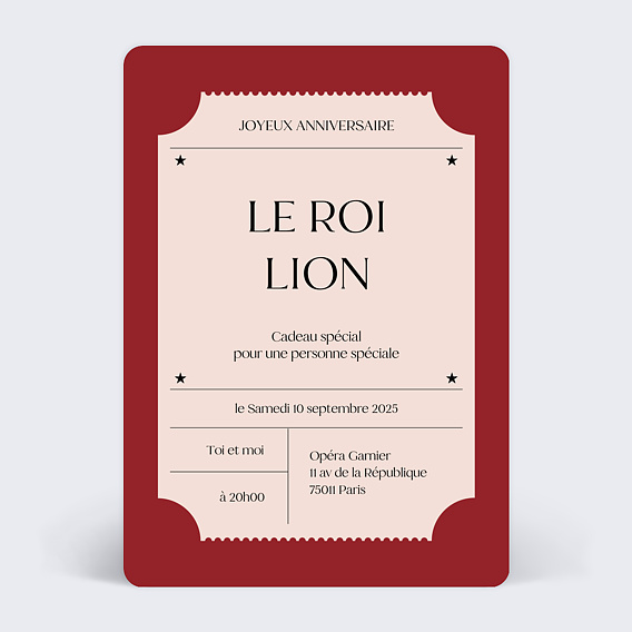 Carte anniversaire Ticket de spectacle