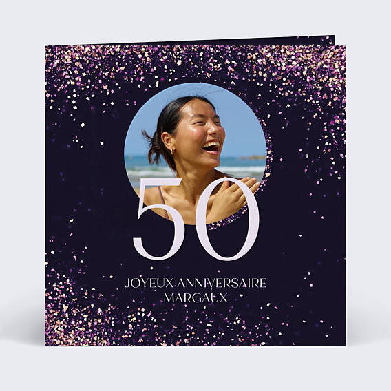 Carte anniversaire Paillettes roses