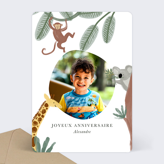 Carte Anniversaire enfant Amis de la jungle