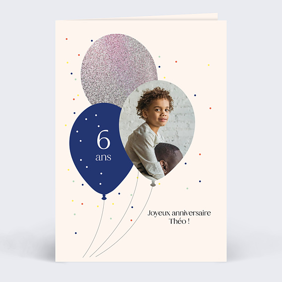 Carte anniversaire enfant Ballon Glitter