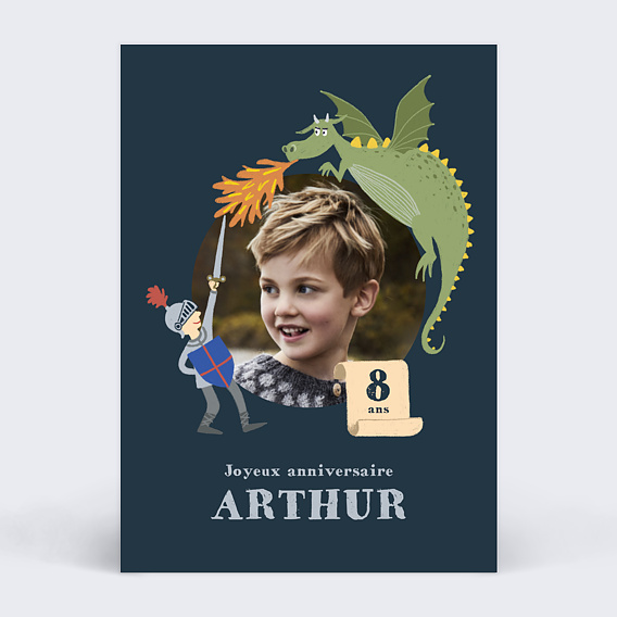 Carte anniversaire enfant Chevalier et Dragon