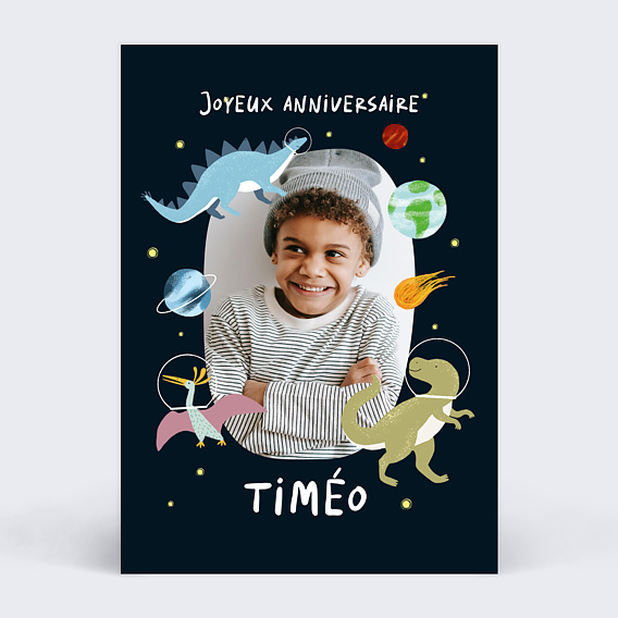 Carte anniversaire enfant Dinosaures dans l'Espace