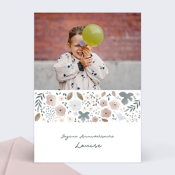 Carte Anniversaire enfant Frise Fleurie