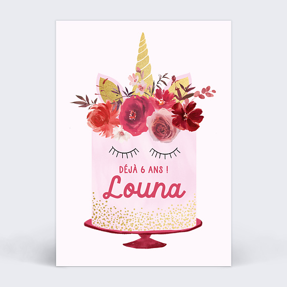 Carte Anniversaire enfant Gâteau Licorne