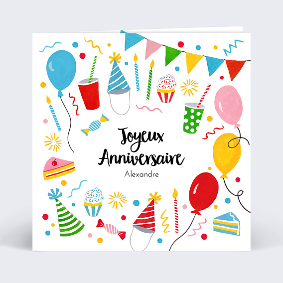 Carte anniversaire enfant Goûter d'anniversaire festif