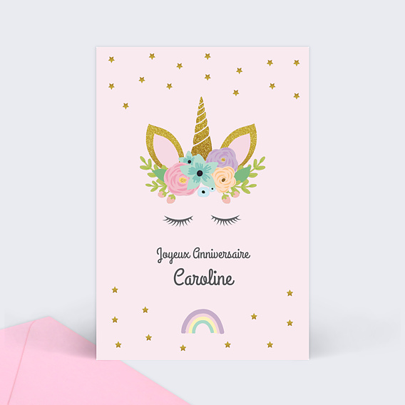 10 cartes d'invitation enfants anniversaire avec licorne, pour les filles