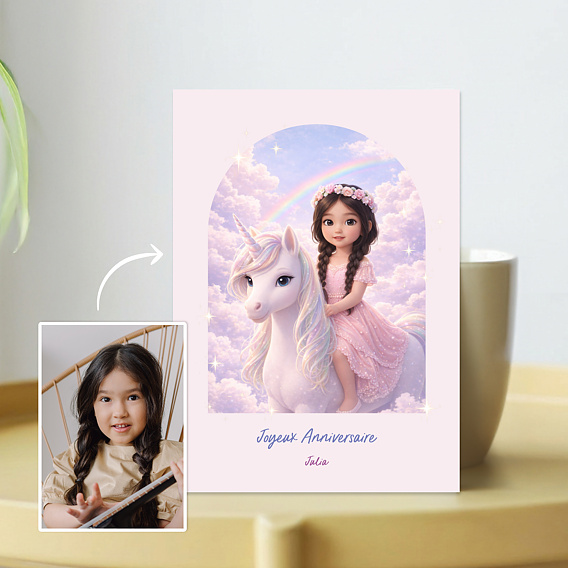 Carte anniversaire enfant Portrait avec licorne