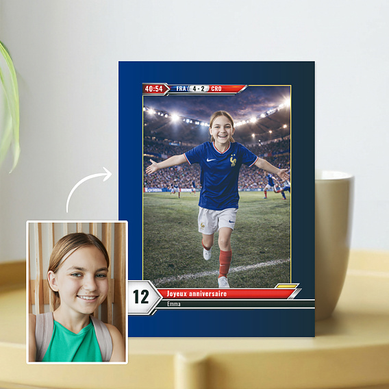 Carte anniversaire enfant Portrait en footballeur