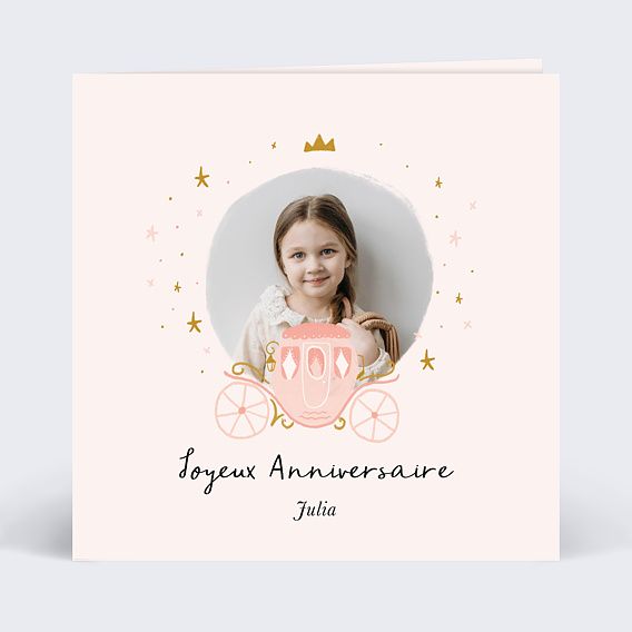 Carte anniversaire enfant Princesse Carrosse