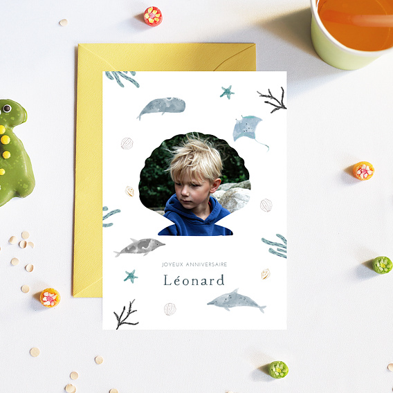 Carte anniversaire enfant Monde Marin  Après 4