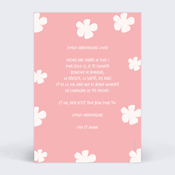 Carte anniversaire enfant Ballerine Verso