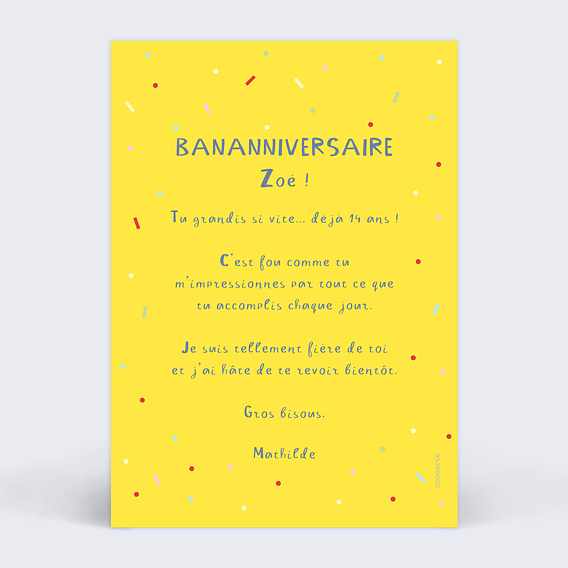 Carte anniversaire enfant Banane Festive Verso