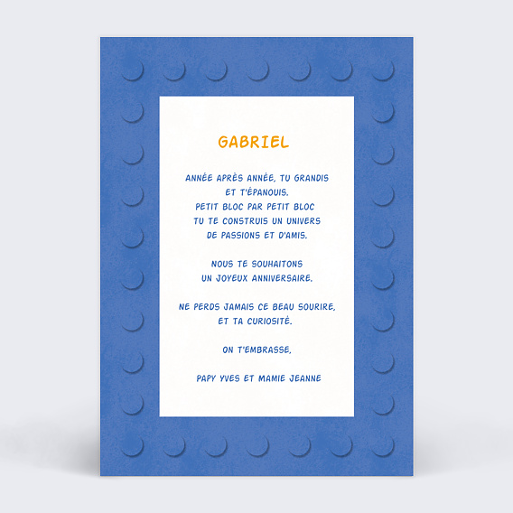 Carte anniversaire enfant Jeu de Construction Verso