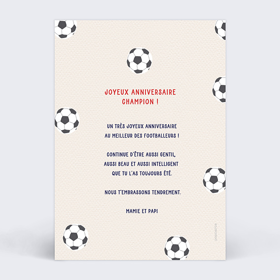 Carte anniversaire enfant La Coupe des Champions Verso