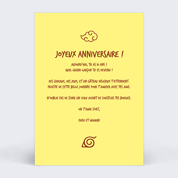 Carte anniversaire enfant Manga Verso
