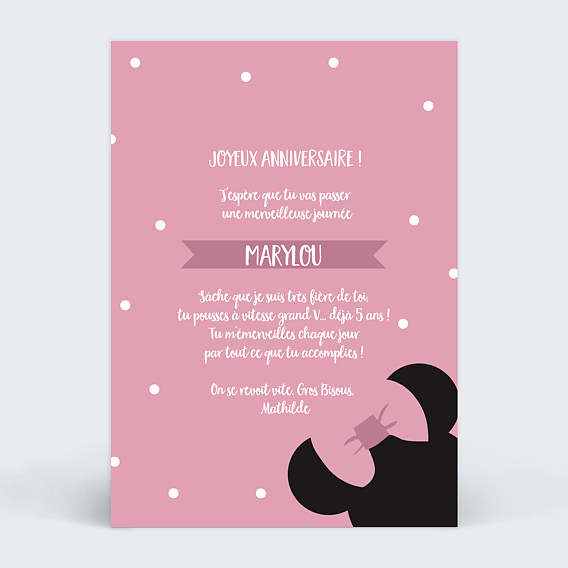 Carte anniversaire enfant Minnie Verso