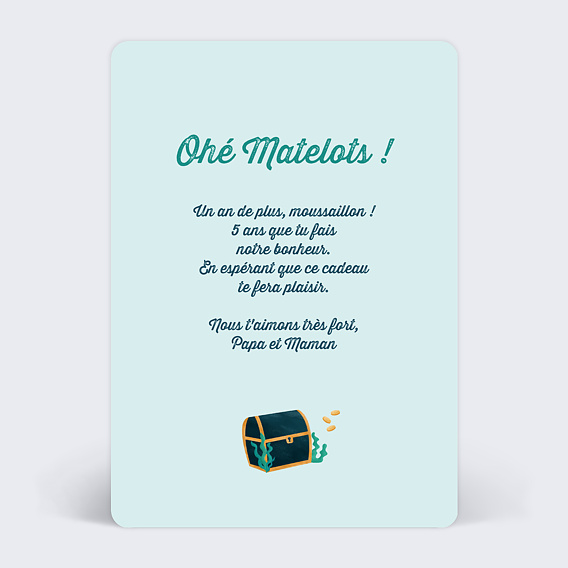 Carte anniversaire enfant Symbole Pirates Verso