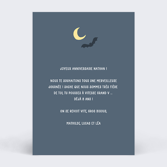 Carte anniversaire enfant Ville de Super Héros Verso