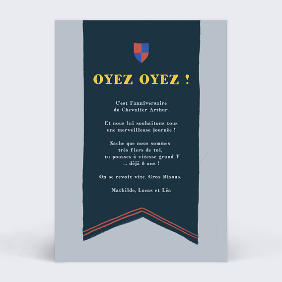 Carte anniversaire enfant Chevalier et Dragon Verso