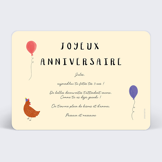 Carte anniversaire enfant Petite Ferme Verso
