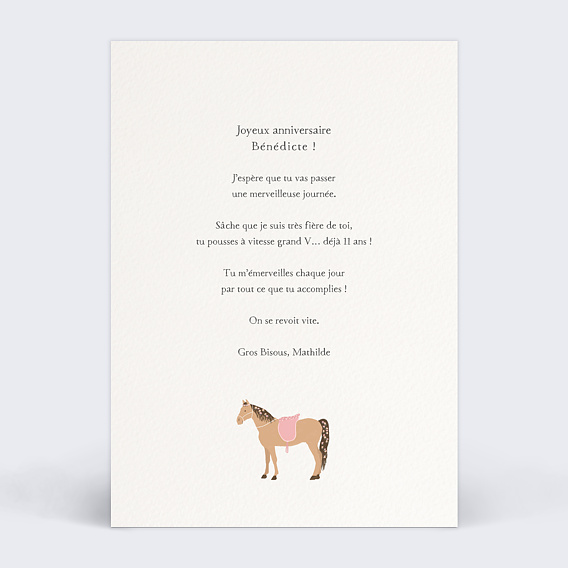 Carte anniversaire enfant Grand Cheval Verso