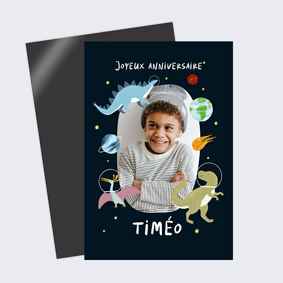 Carte anniversaire enfant Dinosaures dans l'Espace