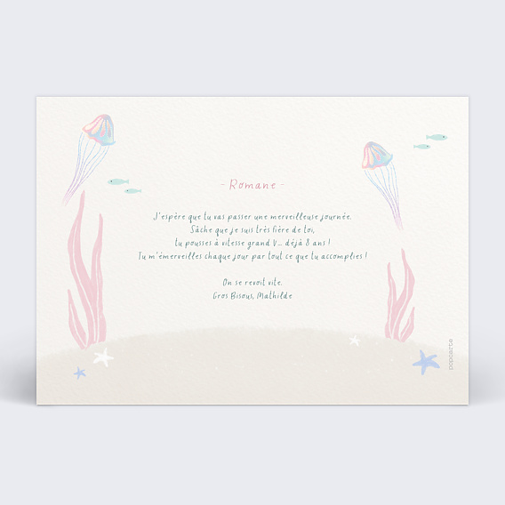 Carte anniversaire enfant Monde des Sirènes Verso