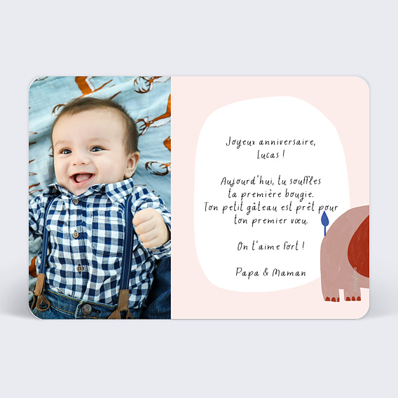 Carte anniversaire enfant Éléphant Verso