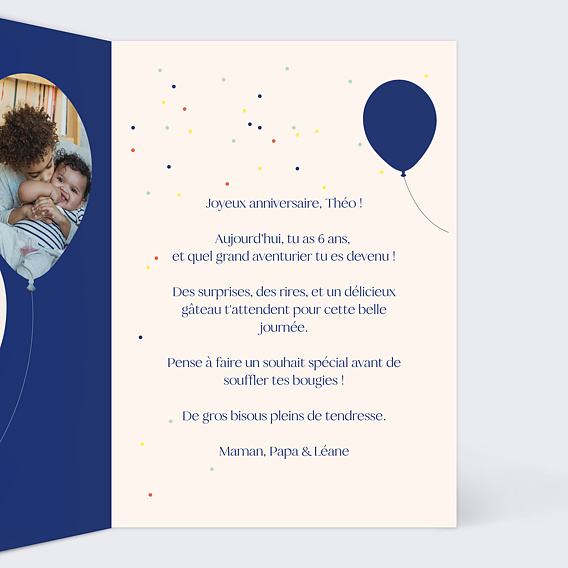Carte anniversaire enfant Ballon Glitter Intérieur Droit