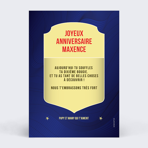 Carte anniversaire enfant Foot  Verso