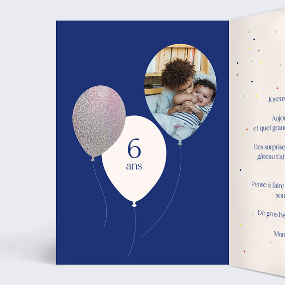 Carte anniversaire enfant Ballon Glitter Intérieur Gauche