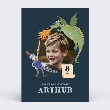 Carte Anniversaire enfant Chevalier et Dragon