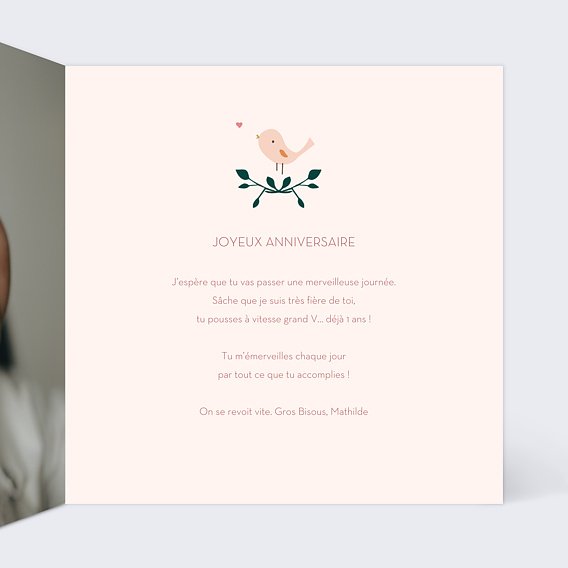 Carte anniversaire enfant Champêtre Fille Intérieur Droit