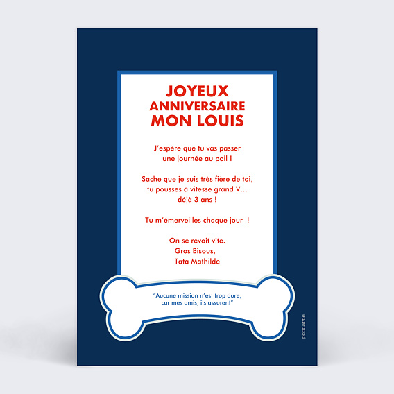 Carte anniversaire enfant Patrouille Party Verso