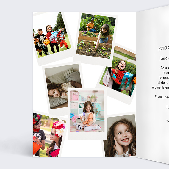 Carte anniversaire enfant Pêle-mêle polaroïd Intérieur Gauche