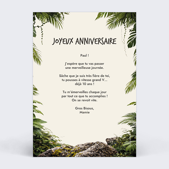 Carte anniversaire enfant Portrait avec dinosaure Verso