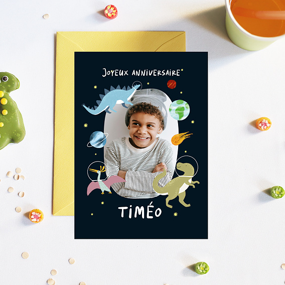 Carte anniversaire enfant Dinosaures dans l'Espace Après 1