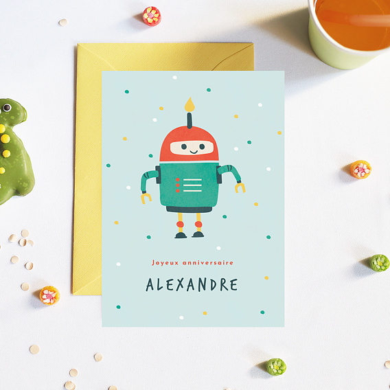 Carte anniversaire enfant Petit Robot Après 4