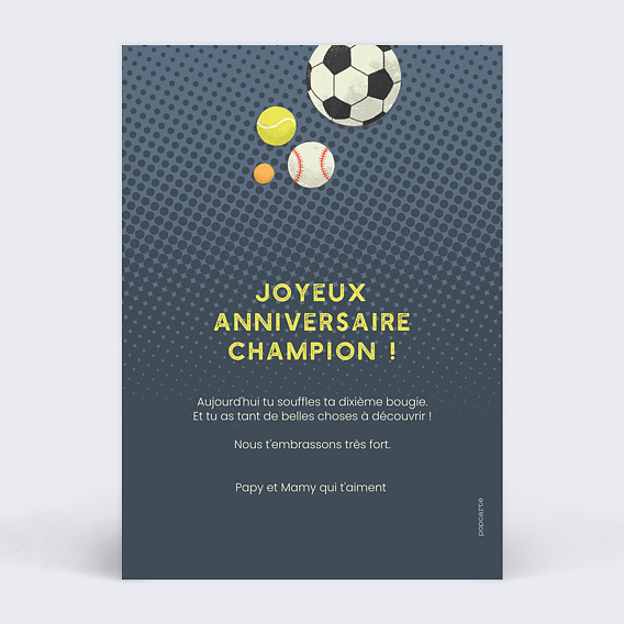Carte anniversaire enfant Anniversaire sportif Verso