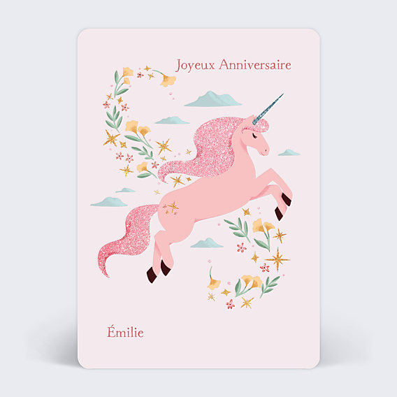 Anniversaire Enfant Licorne Rose Fleurie