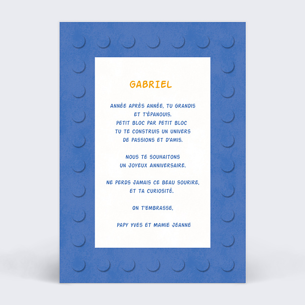 Anniversaire Enfant Jeu de Construction Verso